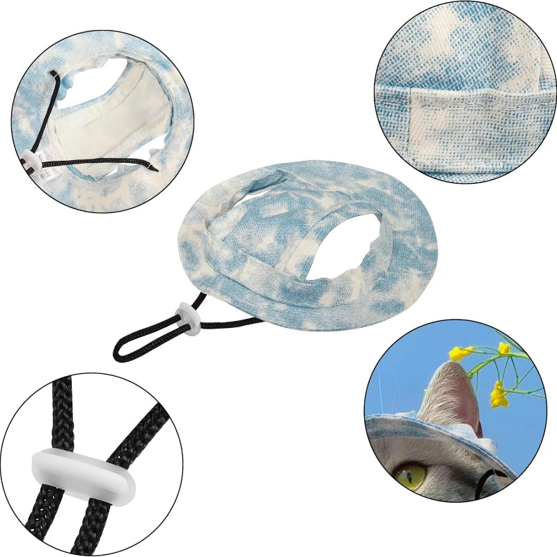 Pet Cotton Bucket Hat – Adjustable Breathable Sun Hat for Dogs & Cats