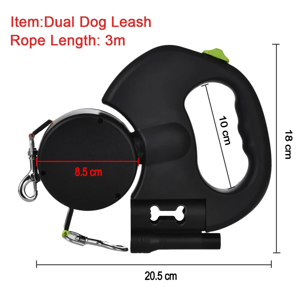 Pet Lead Strap for 2 Dogs Leash Reflective Pug Traction Rope Supplies