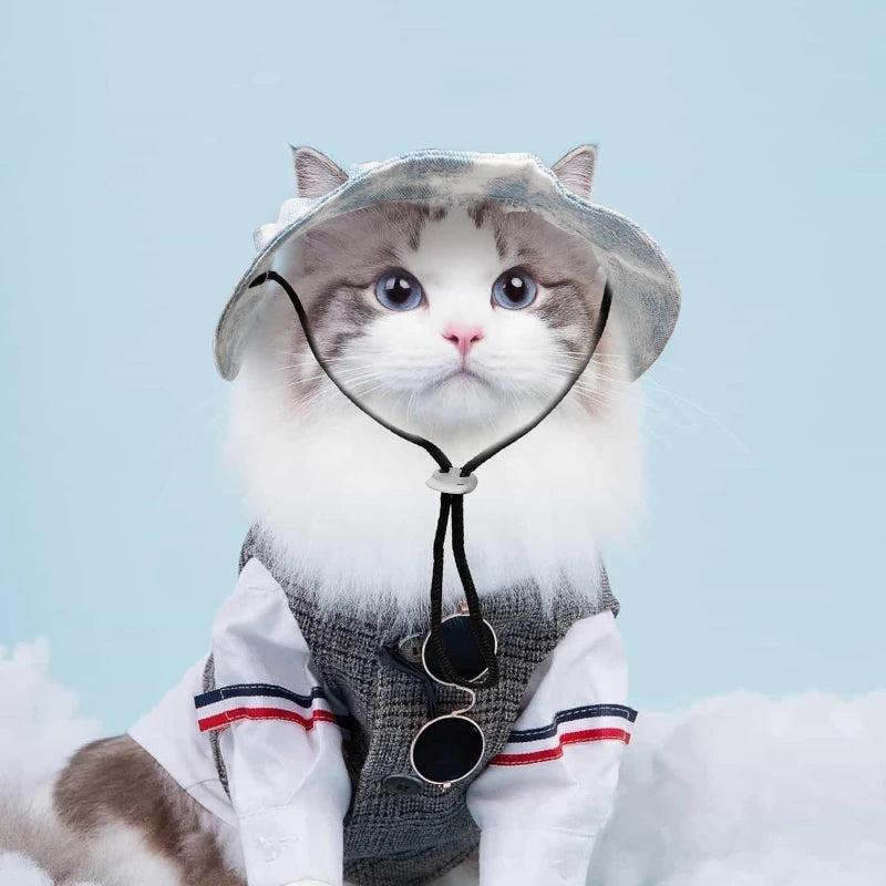 Pet Cotton Bucket Hat – Adjustable Breathable Sun Hat for Dogs & Cats