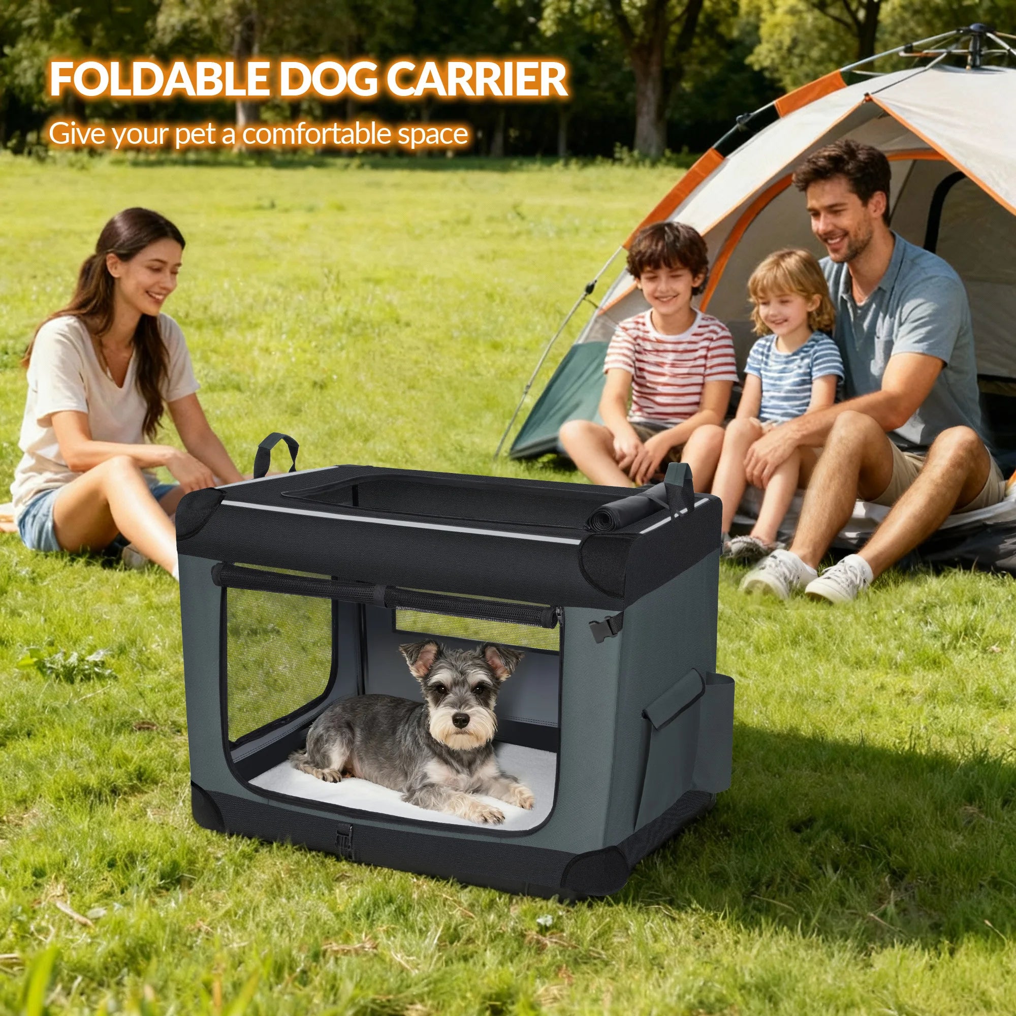 Pet Carrier Bag with Reflective Strips and Storage Pocket