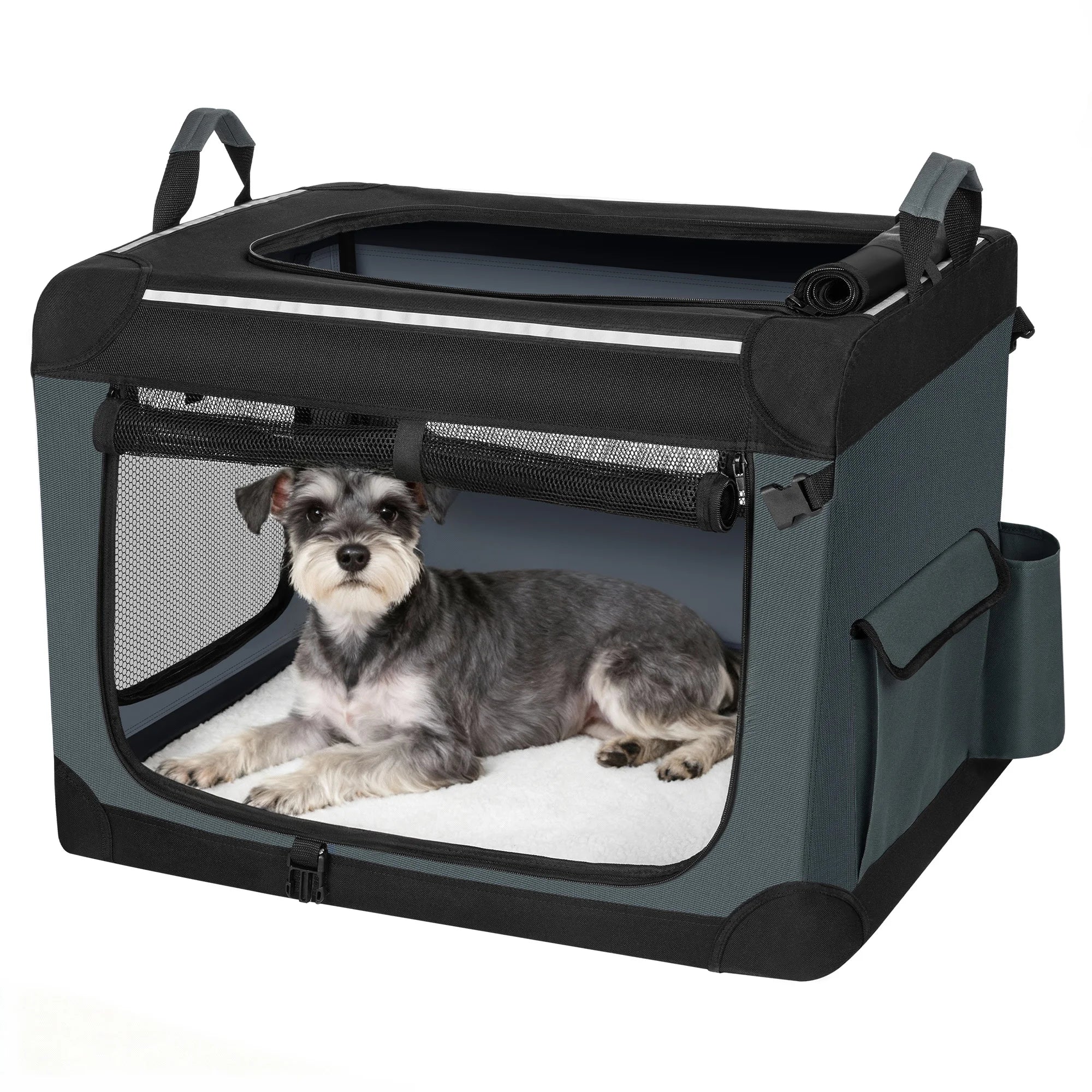 Pet Carrier Bag with Reflective Strips and Storage Pocket