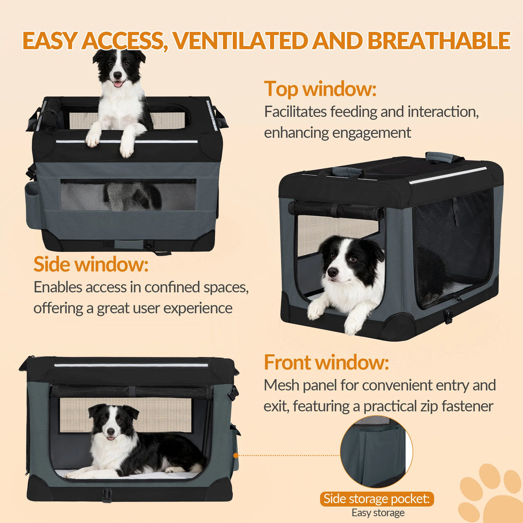 Pet Carrier Bag with Reflective Strips and Storage Pocket