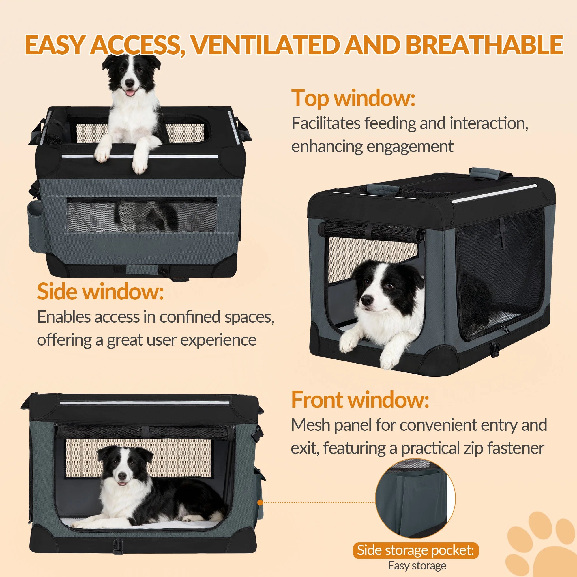 Pet Carrier Bag with Reflective Strips and Storage Pocket